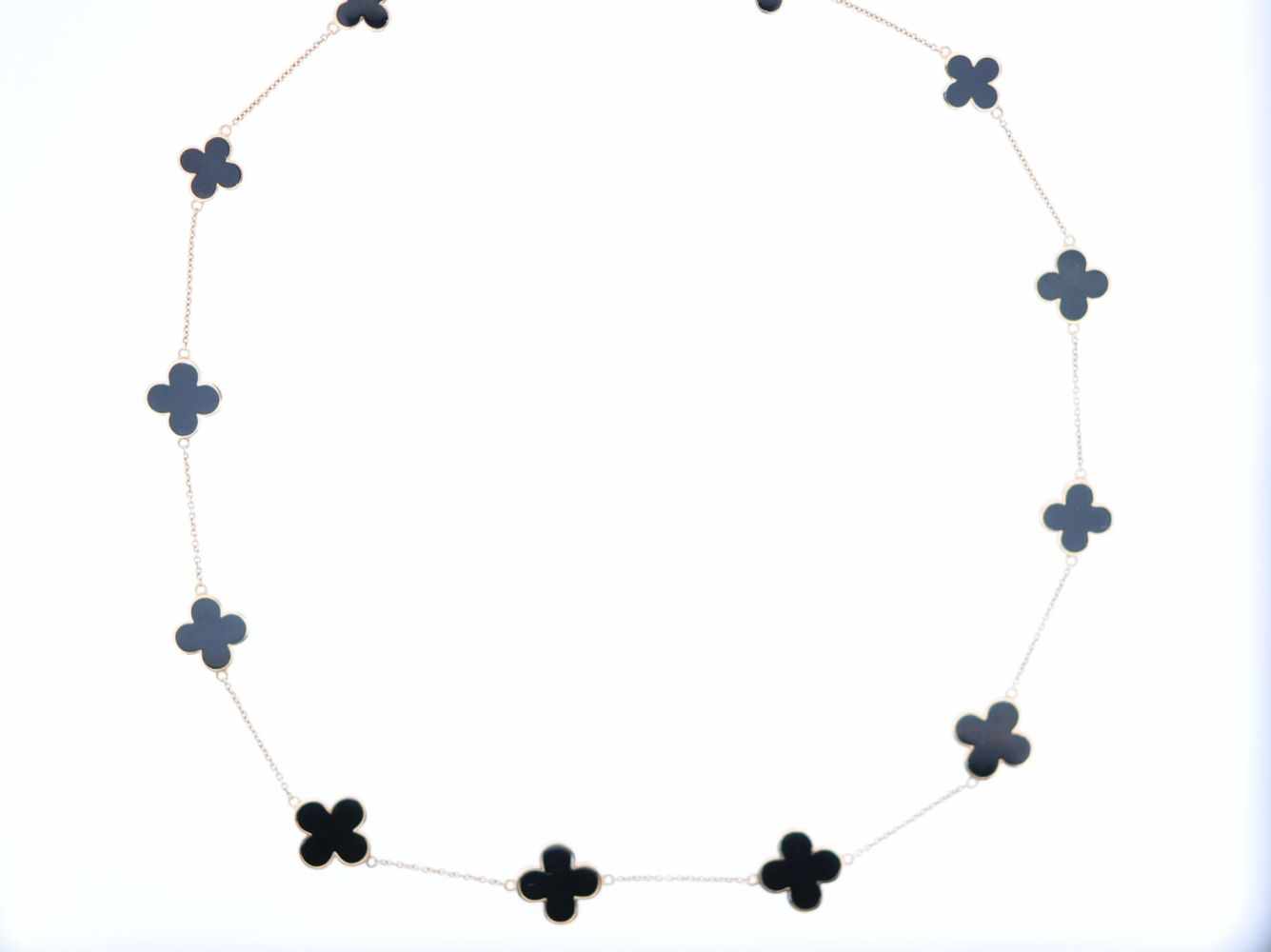 OnyxhalsketteRosegoldene 18 karätige Halskette mit Elementen in Kleeblattform, mit geschliffenem - Image 3 of 3