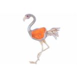 Flamingo-BroscheRoségoldene 18 karätige Brosche, Flamingo, mit Brillanten zus. ca. 4 ct, einem