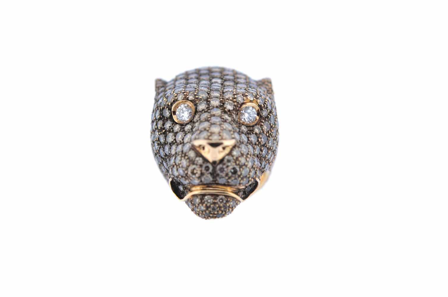 Panther-RingRotgoldener 18 karätiger Ring mit Brillanten, zusammen 14,2 ct, Ringweite 54, 42,4