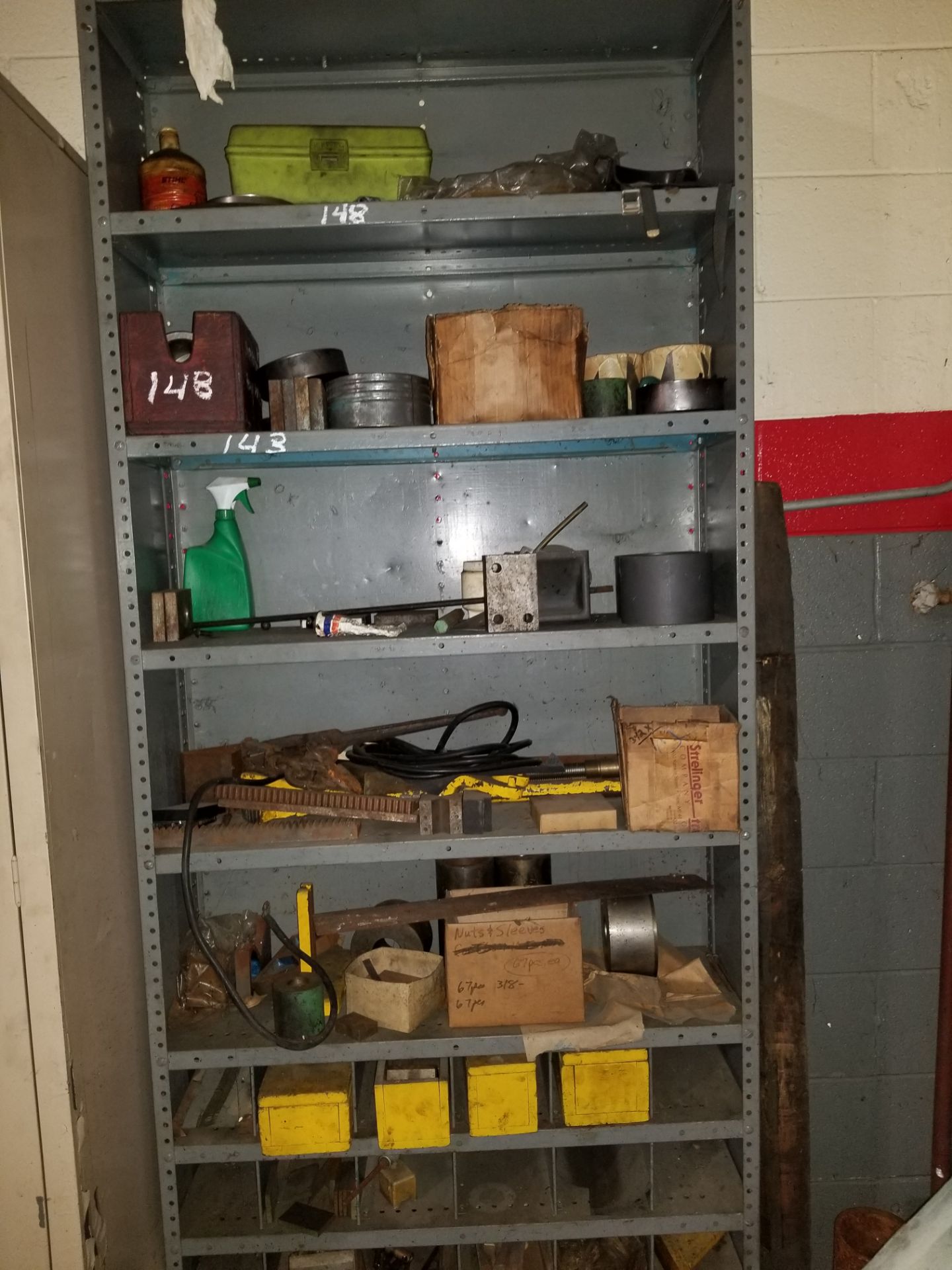 Pair of Upright Storage Cabinets, Refrigerator, Shelving Unit with Misc. Parts - Image 2 of 5