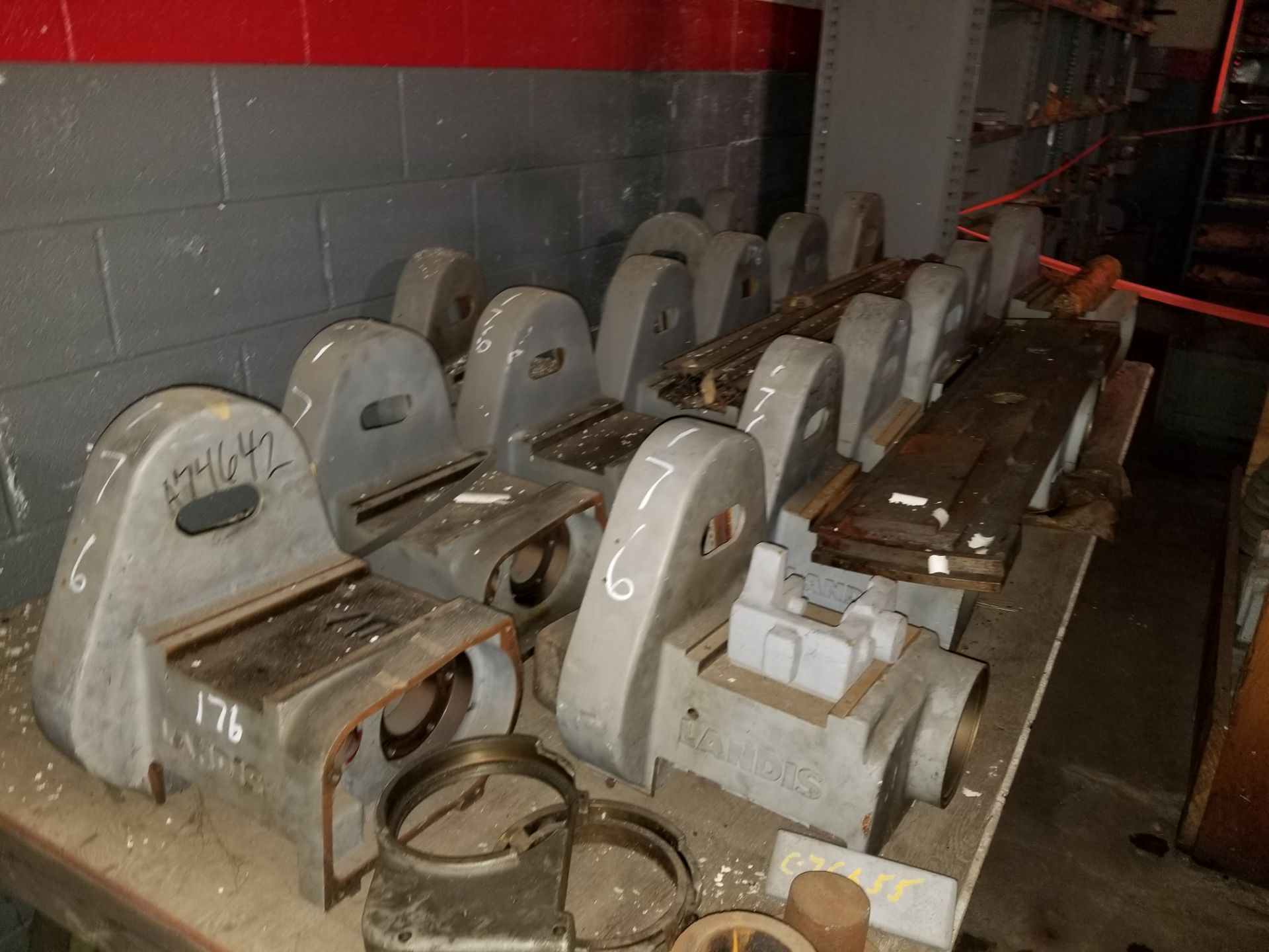 3 ct. Landis 1R Beds, 16 ct. Landis 1R Head Stock Castings & 4 Metal Bins with Misc. Parts - Image 5 of 5