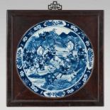 "Escena de batalla" Placa en porcelana china azul y blanca. Trabajo Chino, Siglo XIX-XX Buen