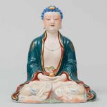 "Buda de la felicidad con cabello azul" Figura escultórica en porcelana china. Trabajo Chino,