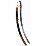 AN 1803 PATTERN INFANTRY OFFICER'S SWORD, 76.5cm curved blade decorated with scrolling foliage,