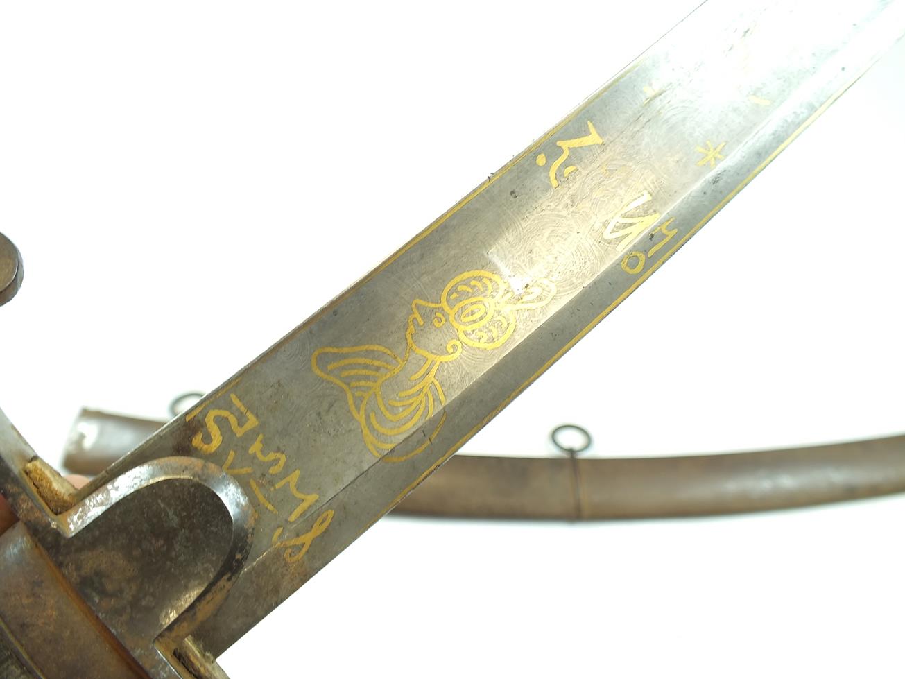 A 1796 PATTERN CAVALRY OFFICER'S DAMASCUS SWORD BY BRUNN, 85cm sharply curved blade decorated with - Bild 6 aus 23