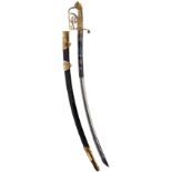 A GEORGIAN LIGHT COMPANY OFFICER'S SWORD, 82.5cm curved blade decorated with stands of arms, crowned