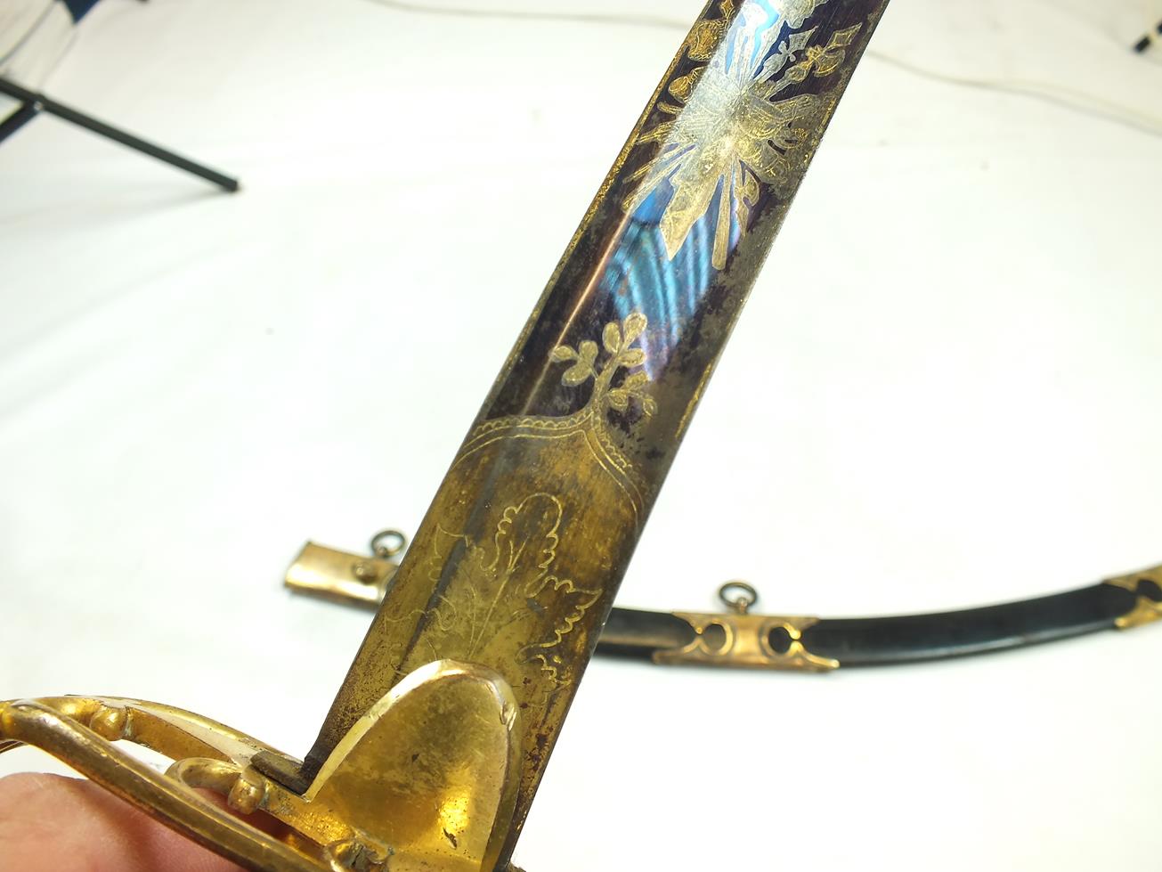 AN 1803 PATTERN GRENADIER OFFICER'S SWORD, 79cm curved blade with clipped back point, decorated with - Image 10 of 24