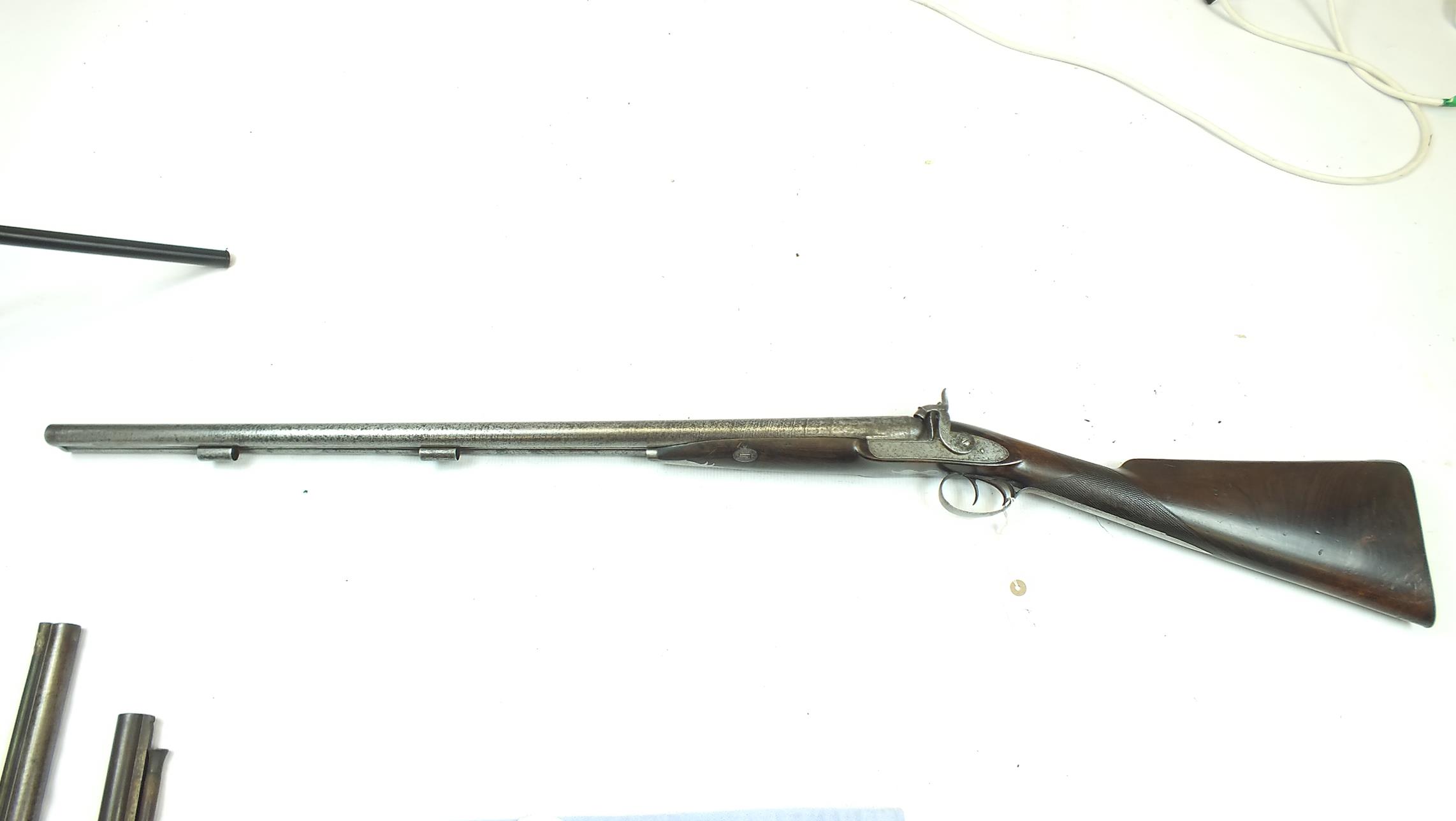 A 12-bore double barrelled percussion sporting gun by Akrill of Hull, 32inch sighted damascus - Image 11 of 14