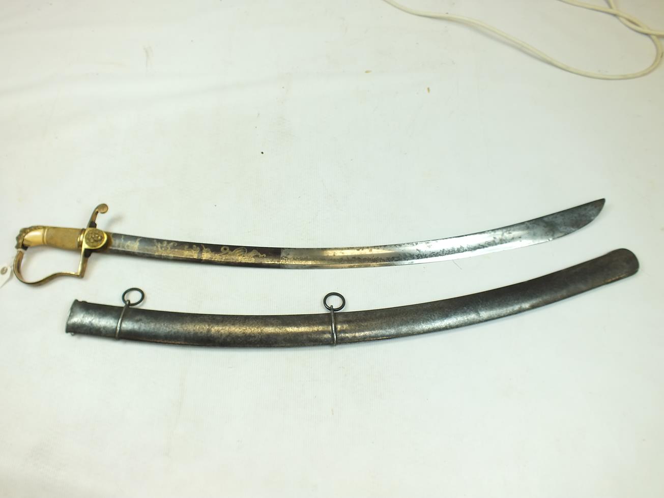 A GEORGIAN CAVALRY SABRE, 82.5cm curved blade decorated with stands of arms, crescent motifs, a - Image 2 of 15