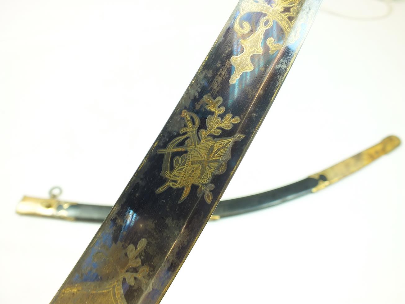 AN 1803 PATTERN GRENADIER OFFICER'S SWORD, 79cm curved blade with clipped back point, decorated with - Image 5 of 24