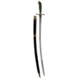 AN 18TH CENTURY WHITE METAL MOUNTED HANGER, 62cm fullered curved blade, double-edged towards the