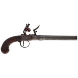 A 25-BORE FLINTLOCK BOXLOCK TRAVELLING PISTOL BY COLLIS OF OXFORD, 6.25inch turn-off barrel,