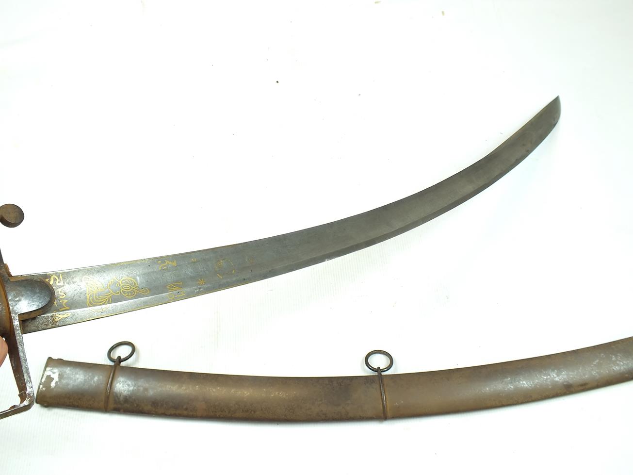 A 1796 PATTERN CAVALRY OFFICER'S DAMASCUS SWORD BY BRUNN, 85cm sharply curved blade decorated with - Bild 5 aus 23