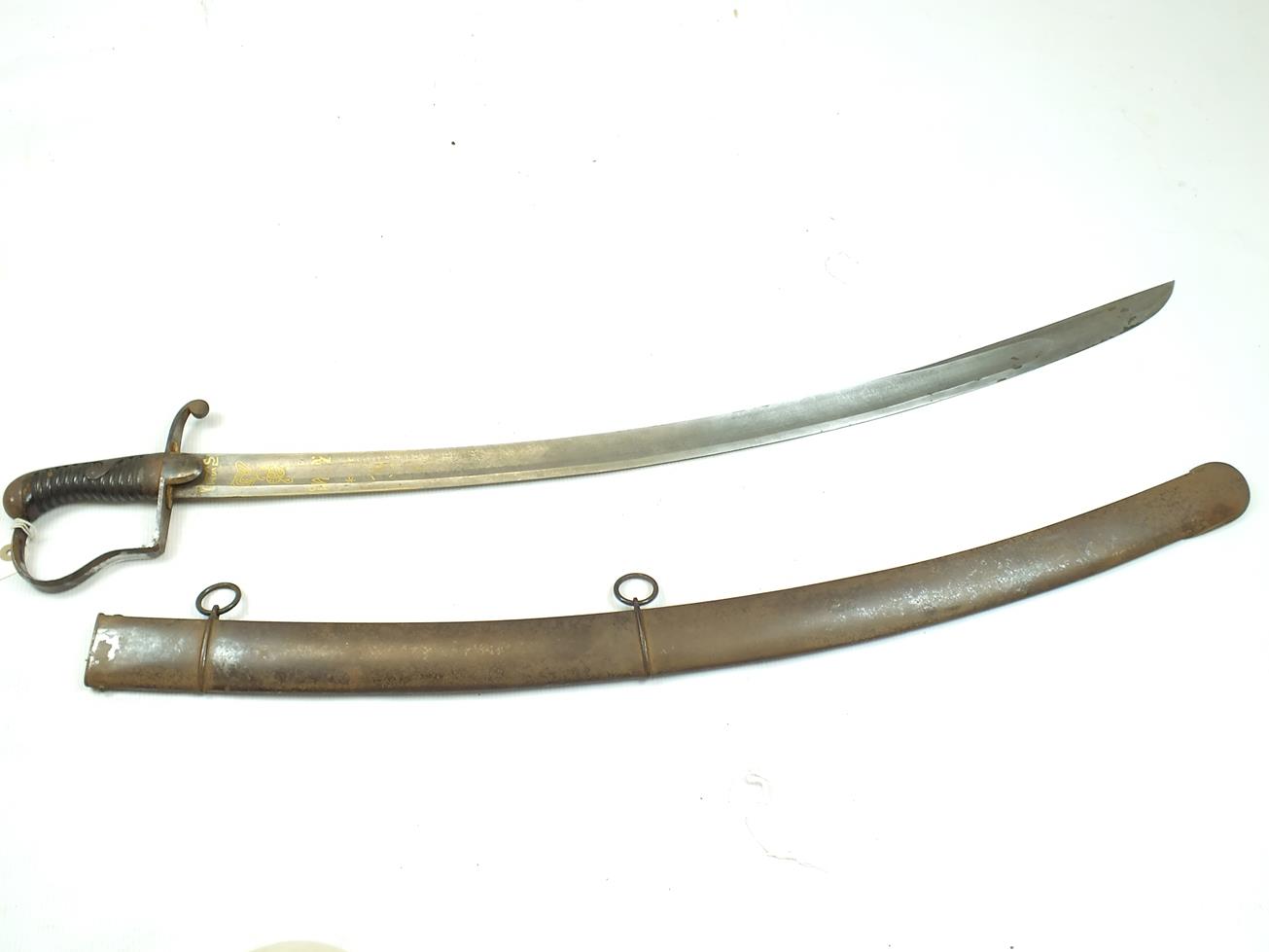 A 1796 PATTERN CAVALRY OFFICER'S DAMASCUS SWORD BY BRUNN, 85cm sharply curved blade decorated with - Bild 4 aus 23