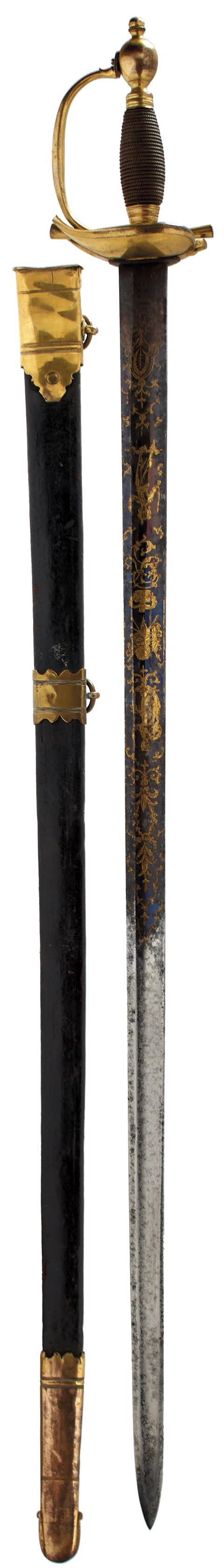 A 1796 PATTERN HEAVY CAVALRY OFFICER'S DRESS SWORD, 87.5cm broad blade profusely decorated with