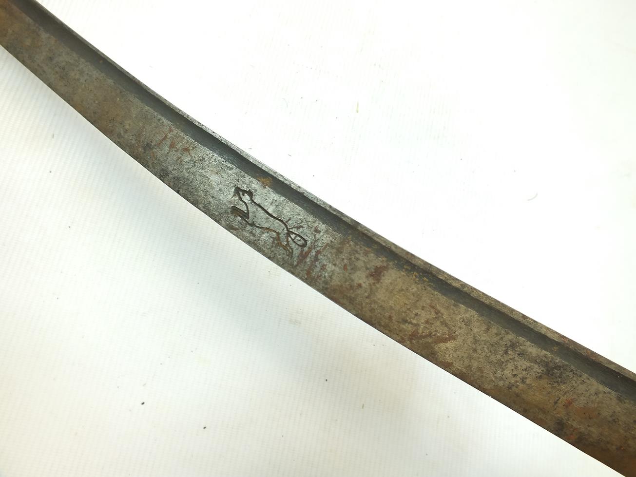 AN 18TH CENTURY STYLE BRASS HILTED INFANTRY HANGER, 62cm sharply curved fullered blade, stamped with - Image 8 of 11