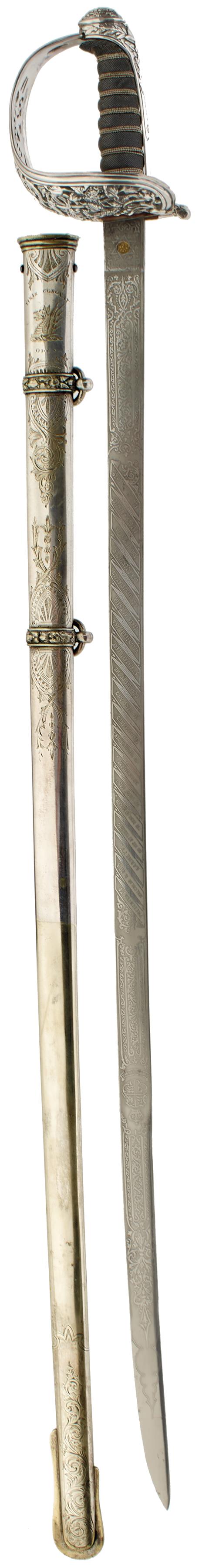 A FINE SILVER HILTED 5TH KENT ARTILLERY VOLUNTEERS PRESENTATION SWORD, 88cm slightly curved blade by