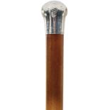 A WALKING CANE WITH SILVER POMMEL, the substantial pommel hallmarked London 1925 by Henry