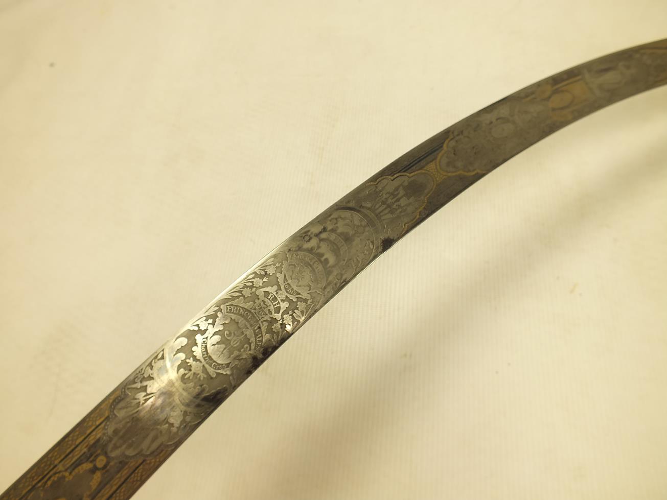 A GEORGIAN OFFICER'S PRESENTATION SWORD OF THE DURHAM MILITIA BY BRUNN, 77cm sharply curved blade, - Image 18 of 23