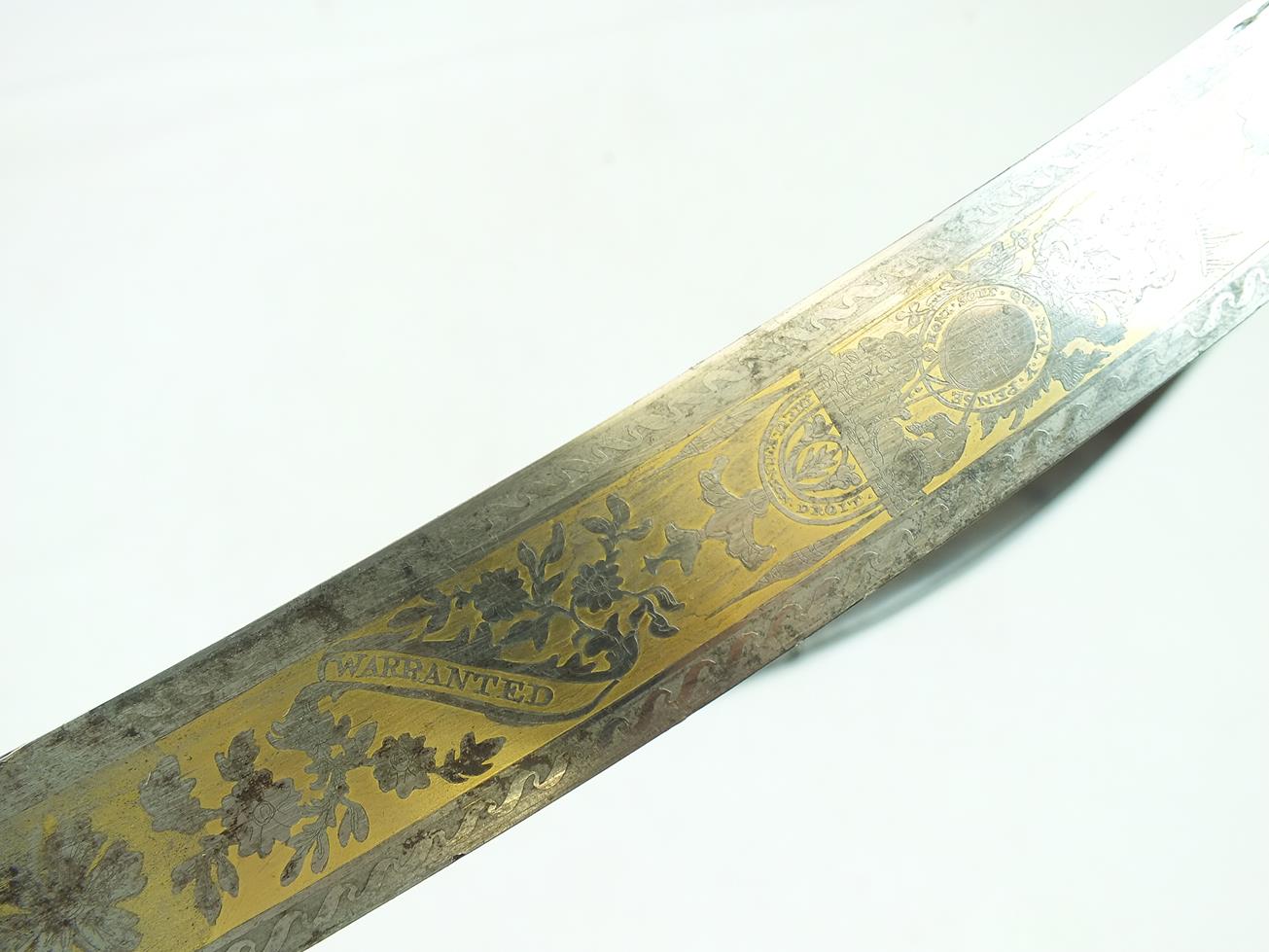 A FINE LIGHT WEIGHT 1796 PATTERN CAVALRY OFFICER'S SWORD, 69cm blade finely frost etched and gilt - Image 5 of 24
