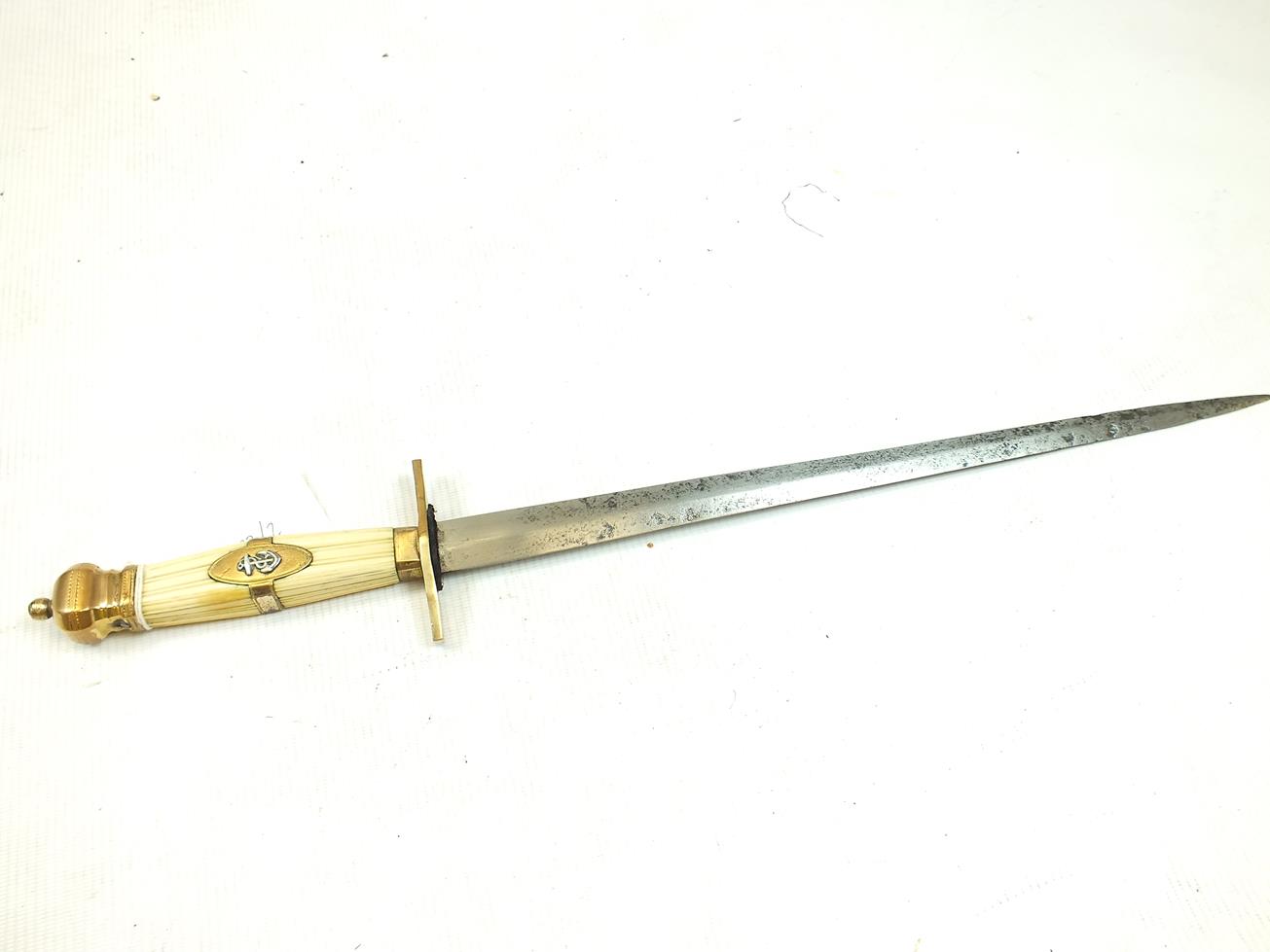 A GEORGIAN NAVAL OFFICER'S DIRK, 38cm flattened diamond section blade, characteristic copper gilt - Image 2 of 13