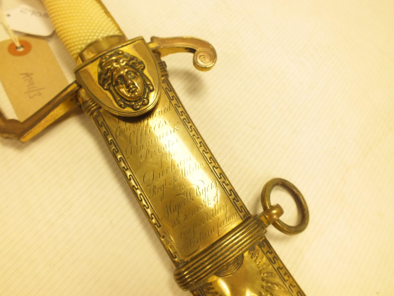 A GEORGIAN OFFICER'S PRESENTATION SWORD OF THE DURHAM MILITIA BY BRUNN, 77cm sharply curved blade, - Image 11 of 23