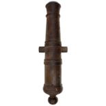 A LATE 18TH OR EARLY 19TH CENTURY CAST IRON SIGNALLING OR DECK CANNON, 25.5inch four-stage barrel