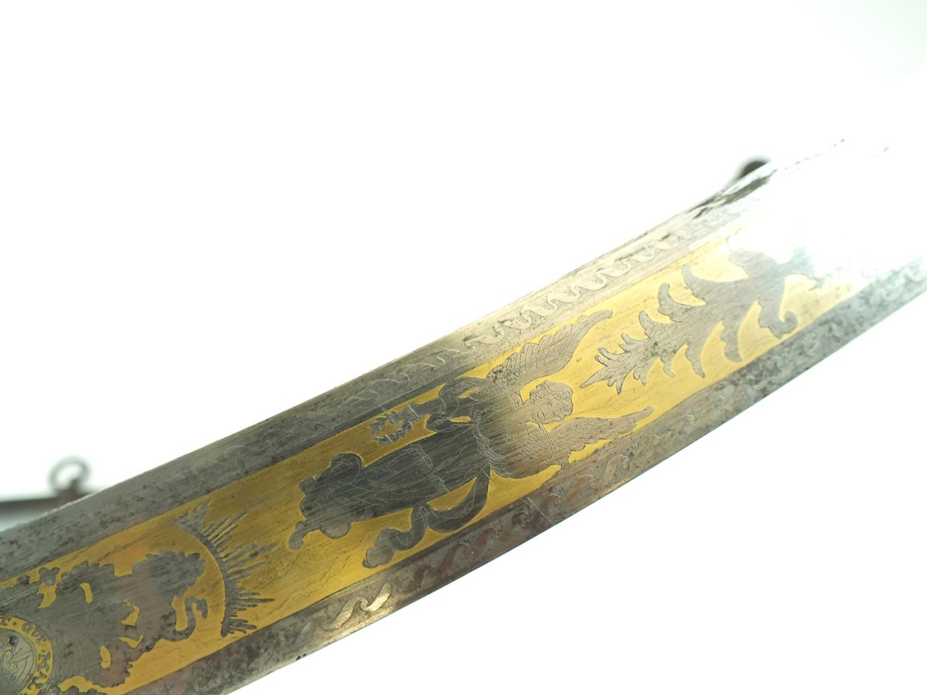 A FINE LIGHT WEIGHT 1796 PATTERN CAVALRY OFFICER'S SWORD, 69cm blade finely frost etched and gilt - Image 6 of 24