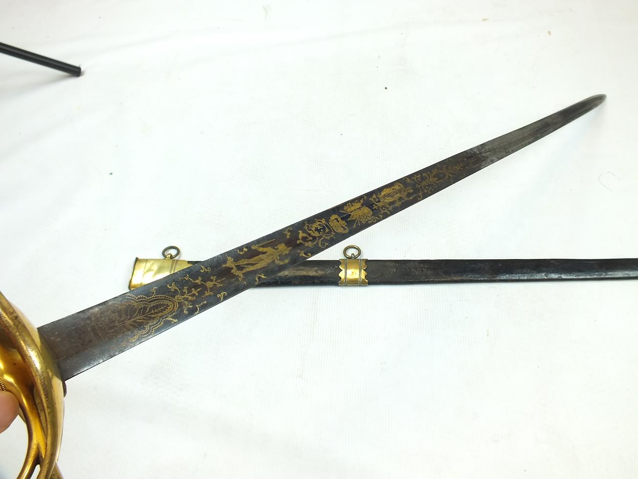 A 1796 PATTERN HEAVY CAVALRY OFFICER'S DRESS SWORD, 87.5cm broad blade profusely decorated with - Image 3 of 25