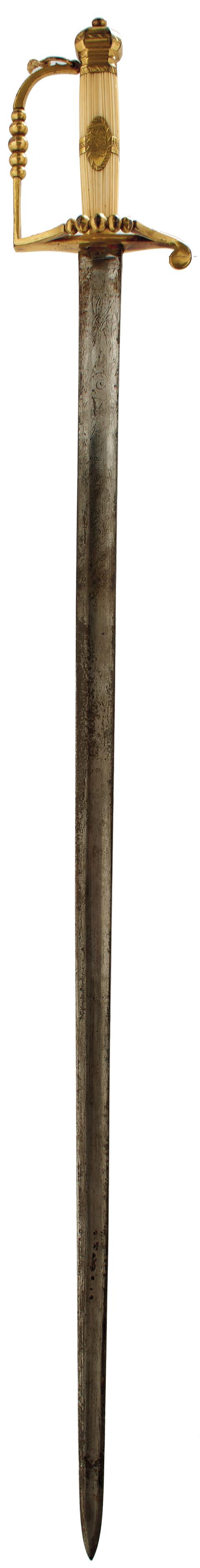 A GEORGIAN INFANTRY OFFICER'S FIVE-BALL SPADROON, 81cm blade decorated with crowned GR cyphers,