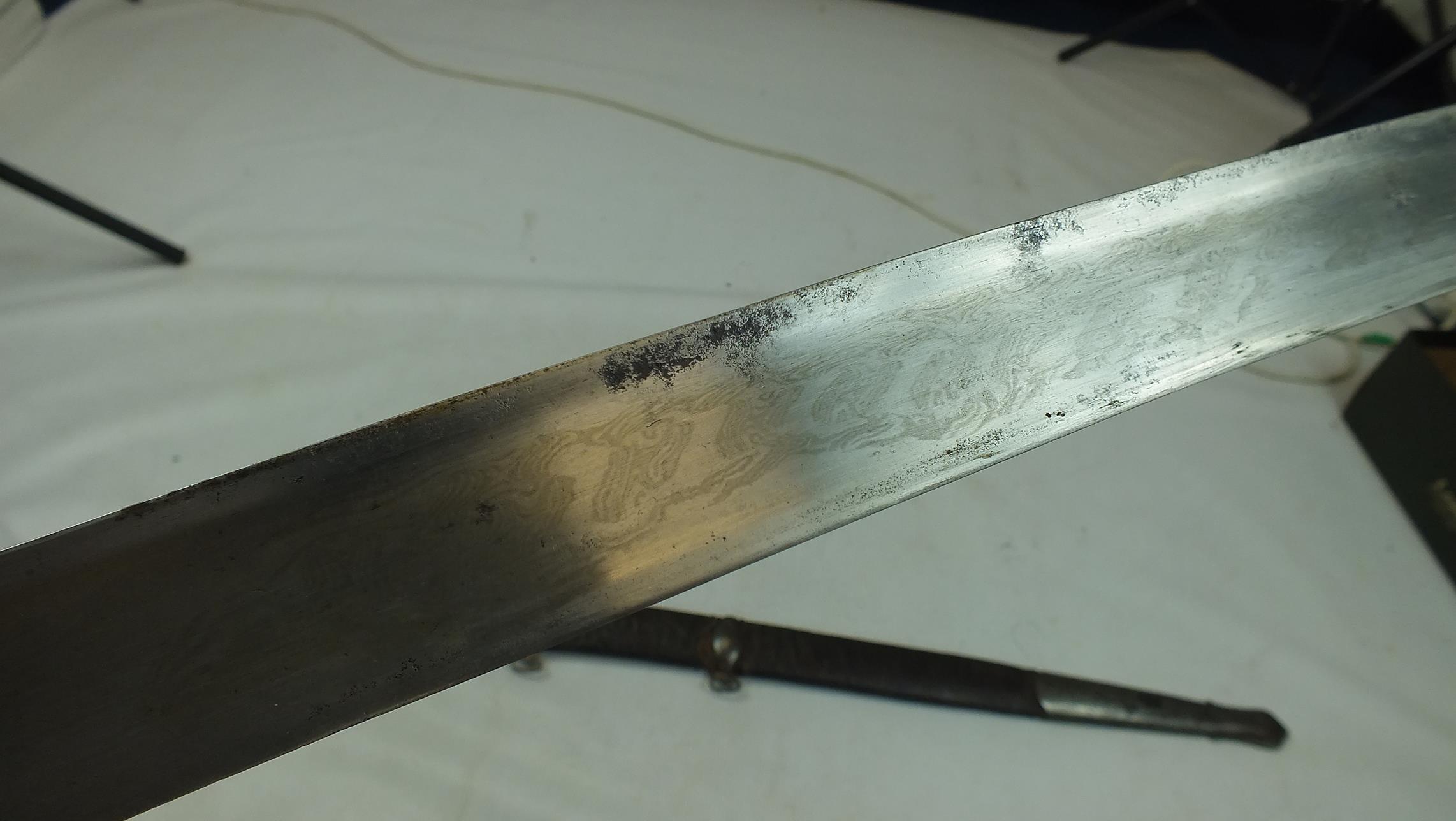 AN UNUSUAL 19TH CENTURY TURKISH SWORD, 68cm watered steel Yataghan form blade, steel hilt with - Image 3 of 15