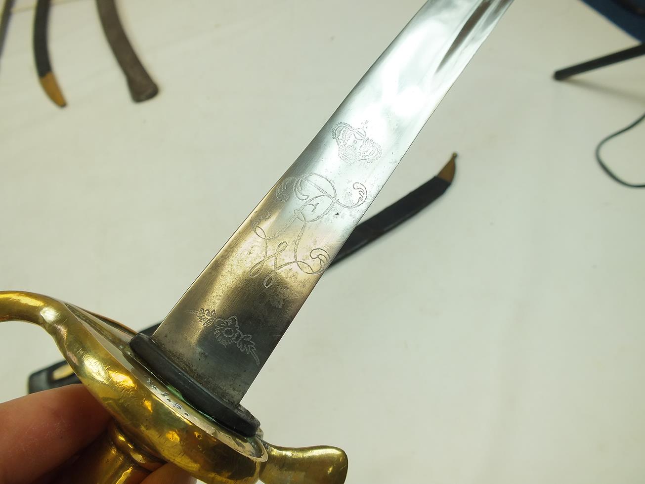 A PRUSSIAN INFANTRY HANGER CIRCA 1750, 64cm curved fullered blade etched with the crowned Royal - Image 7 of 17