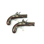 A PAIR OF .650 CARBINE BORE MAN STOPPER FLINTLOCK TRAVELLING PISTOLS, 4inch octagonal barrels,