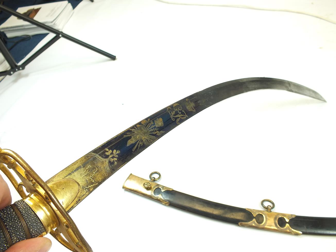 AN 1803 PATTERN GRENADIER OFFICER'S SWORD, 79cm curved blade with clipped back point, decorated with - Image 9 of 24