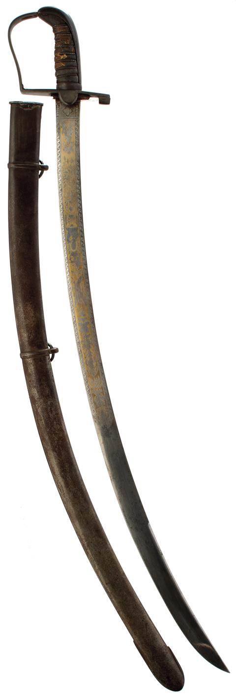 A FINE LIGHT WEIGHT 1796 PATTERN CAVALRY OFFICER'S SWORD, 75.5cm blade finely frost etched and