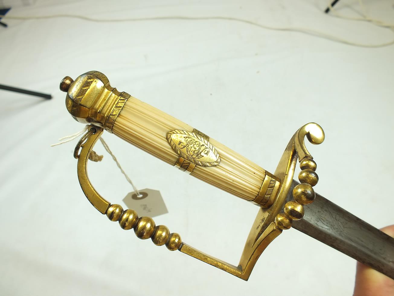 A GEORGIAN INFANTRY OFFICER'S FIVE-BALL SPADROON, 81cm blade decorated with crowned GR cyphers, - Bild 11 aus 15