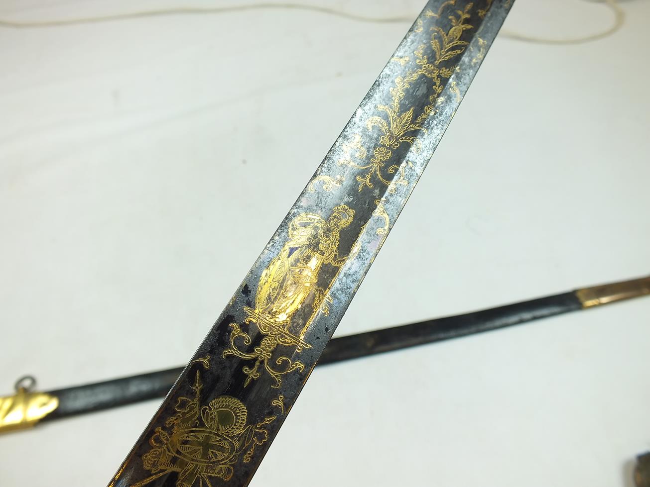 A 1796 PATTERN HEAVY CAVALRY OFFICER'S DRESS SWORD, 87.5cm broad blade profusely decorated with - Image 6 of 25