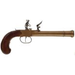 A BRASS FLINTLOCK BLUNDERBUSS PISTOL, 6.75inch cannon barrel with ringturned muzzle, plain action,