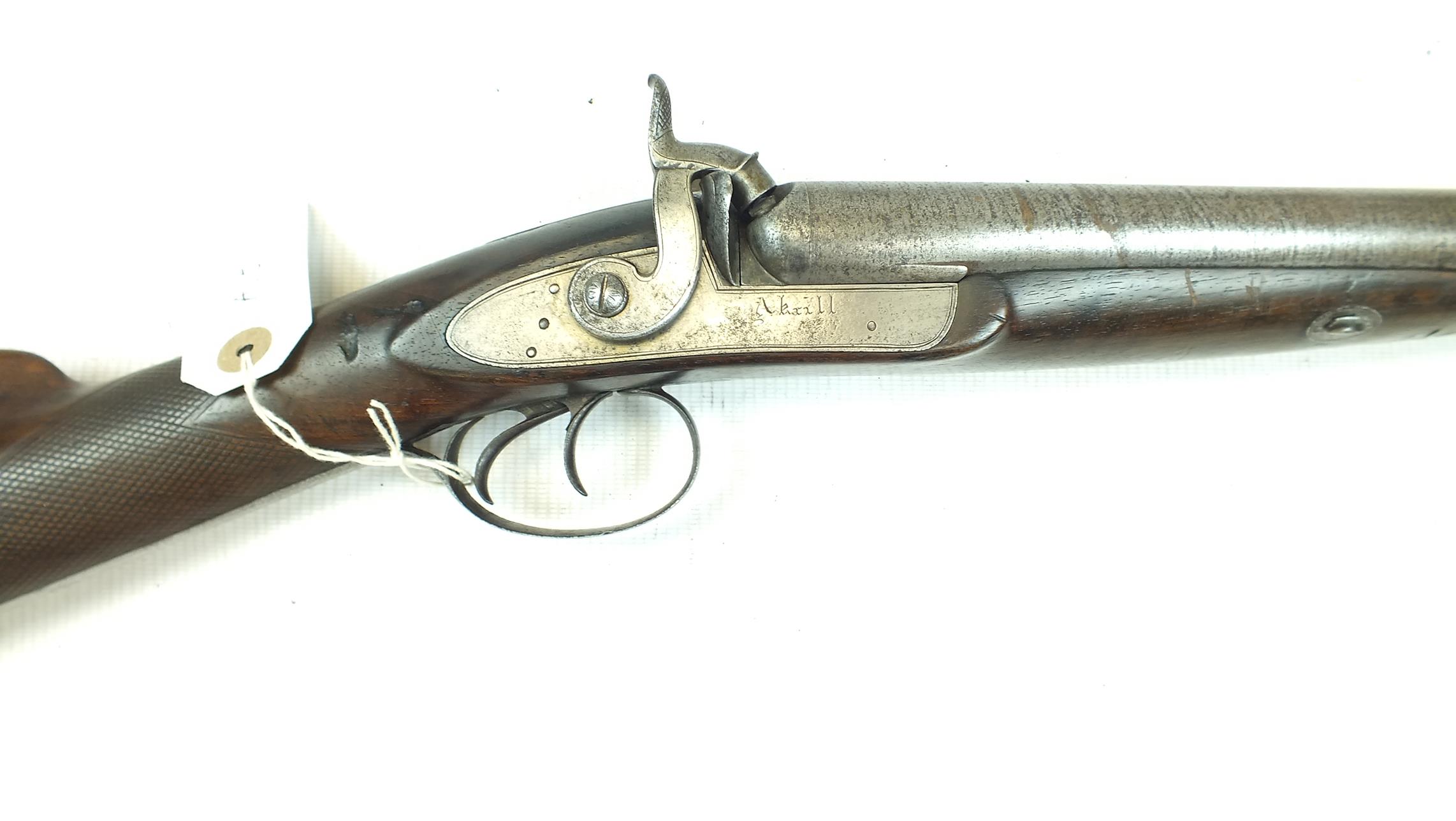 A 12-bore double barrelled percussion sporting gun by Akrill of Hull, 32inch sighted damascus - Image 4 of 14