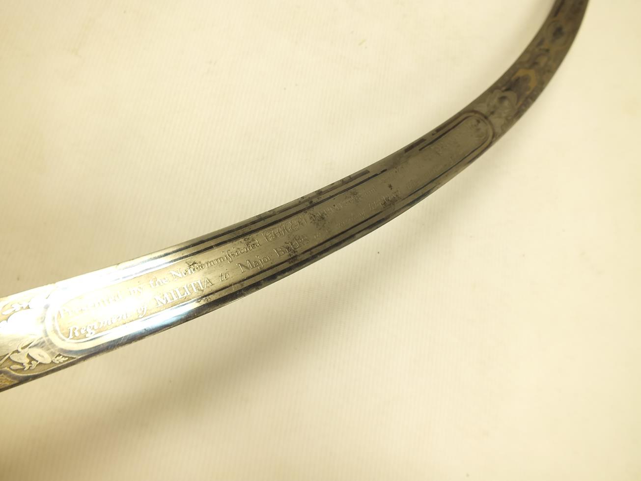 A GEORGIAN OFFICER'S PRESENTATION SWORD OF THE DURHAM MILITIA BY BRUNN, 77cm sharply curved blade, - Image 22 of 23