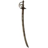 AN 18TH CENTURY STYLE BRASS HILTED INFANTRY HANGER, 62cm sharply curved fullered blade, stamped with