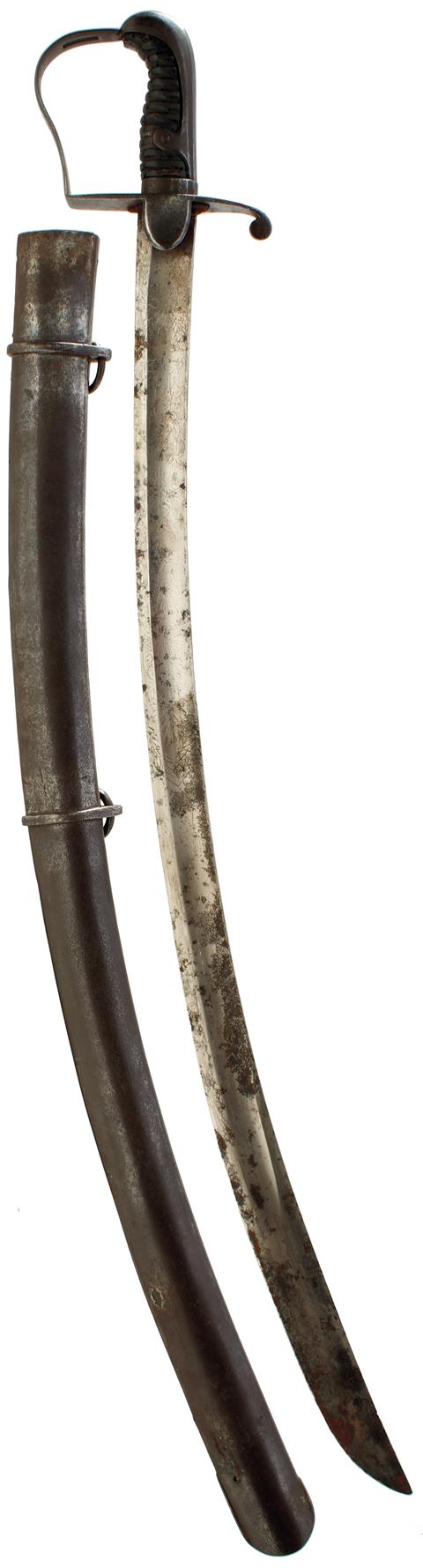 AN UNUSUAL 1796 PATTERN CAVALRY OFFICER'S SWORD, 83cm curved blade etched with scrolling foliage,