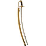 AN EARLY 19TH CENTURY FINE QUALITY FRENCH GILT SABRE, 83.5cm curved hollow ground blade with stepped
