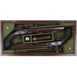 A CRISP CASED PAIR OF 25-BORE FLINTLOCK DUELLING PISTOLS BY JOHN MANTON, serial no. 3255 to