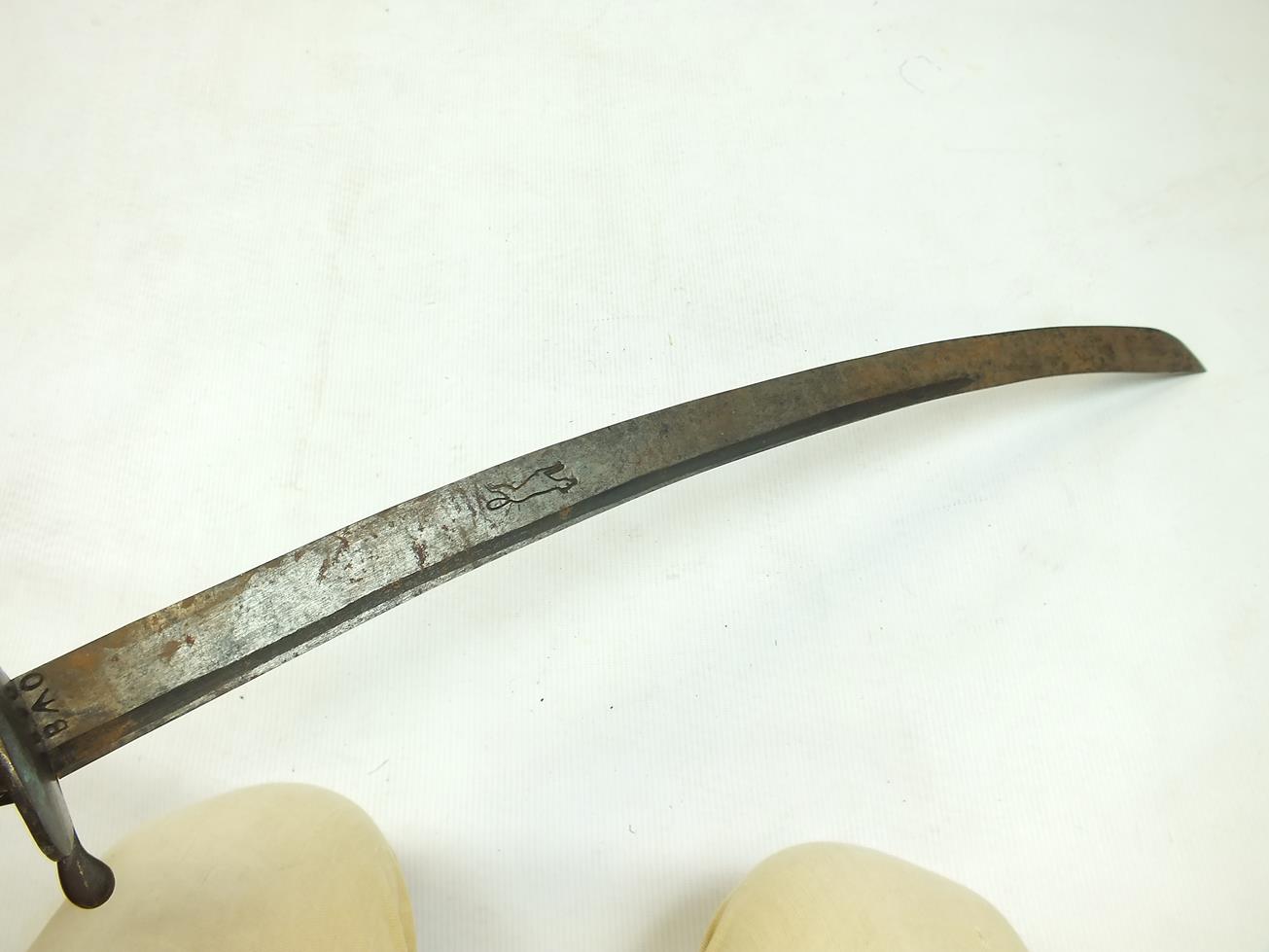 AN 18TH CENTURY STYLE BRASS HILTED INFANTRY HANGER, 62cm sharply curved fullered blade, stamped with - Image 6 of 11