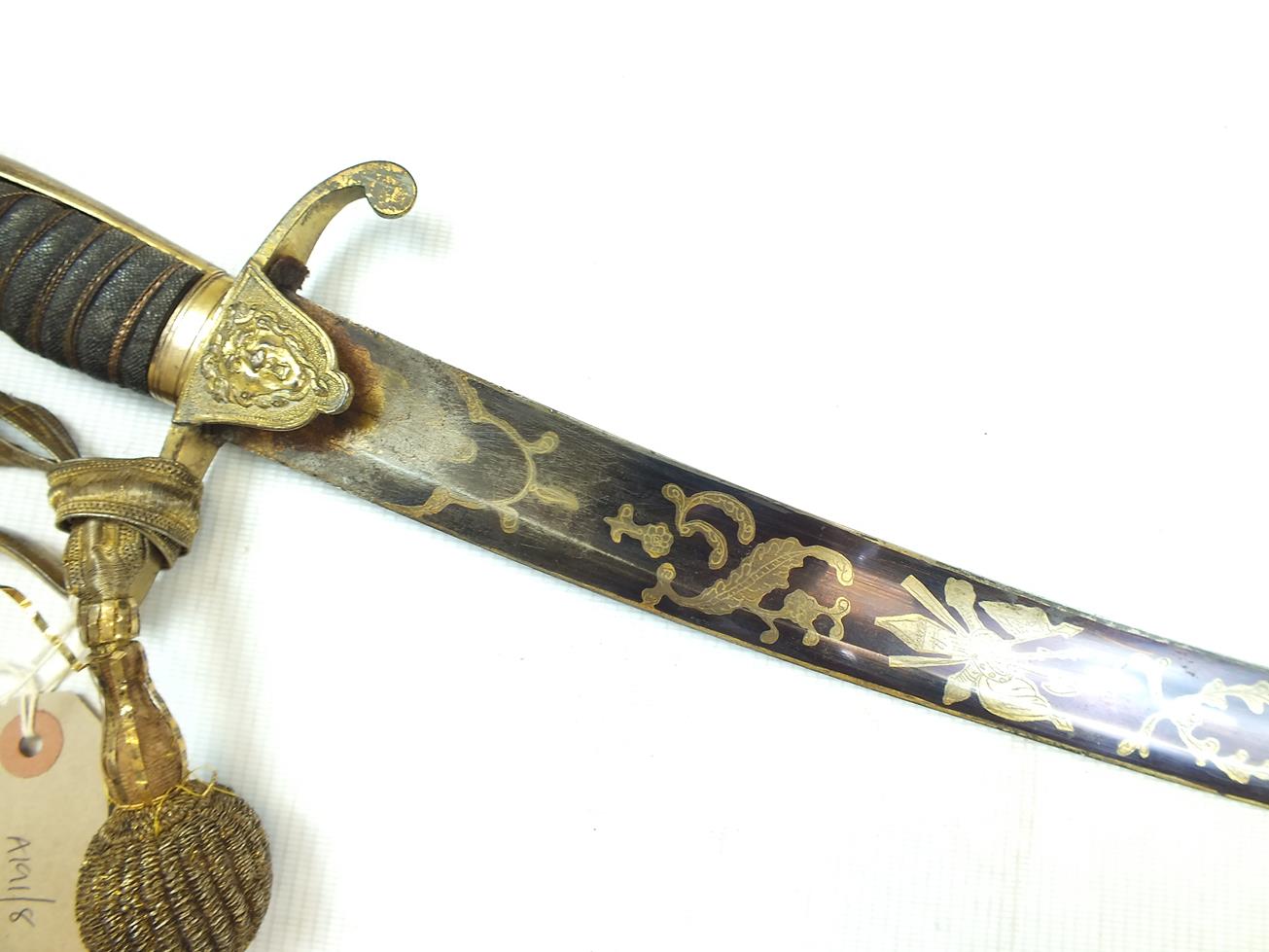 A GEORGIAN BLUED AND GILT NAVAL OR MARINE OFFICER'S SWORD BY STEPHENS, 76.5cm curved blade decorated - Image 7 of 21