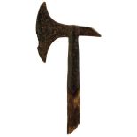 AN 18TH CENTURY NAVAL BOARDING AXE, 10.5cm head with short pointed fluke, 17.5cm bracing straps,