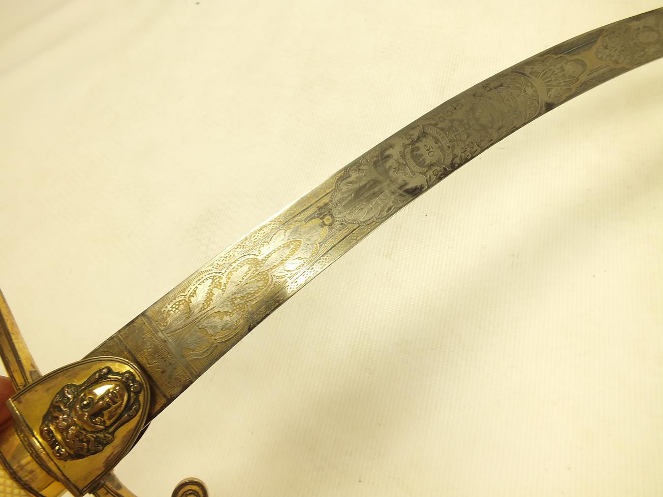 A GEORGIAN OFFICER'S PRESENTATION SWORD OF THE DURHAM MILITIA BY BRUNN, 77cm sharply curved blade, - Image 17 of 23