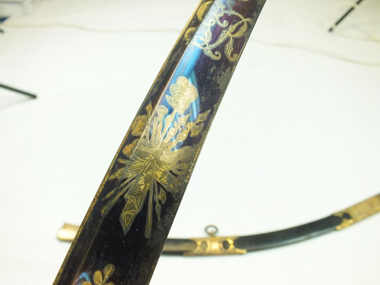 AN 1803 PATTERN GRENADIER OFFICER'S SWORD, 79cm curved blade with clipped back point, decorated with - Image 11 of 24