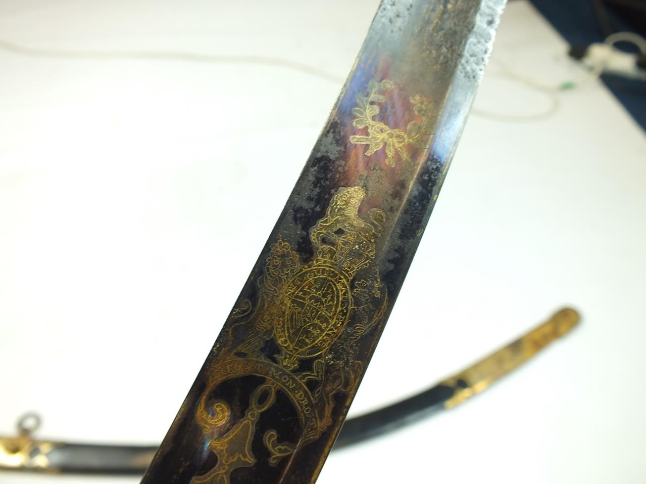 AN 1803 PATTERN GRENADIER OFFICER'S SWORD, 79cm curved blade with clipped back point, decorated with - Image 6 of 24